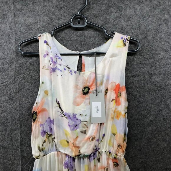 NWT Larag Silk Blend Floral Maxi Dress Size M Sleeveless A-Line Ivory Pink Italy - Picture 3 of 12